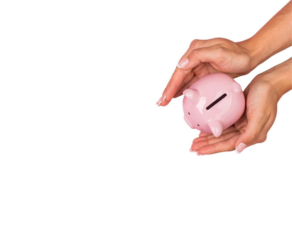 Piggy bank held in a woman's hands