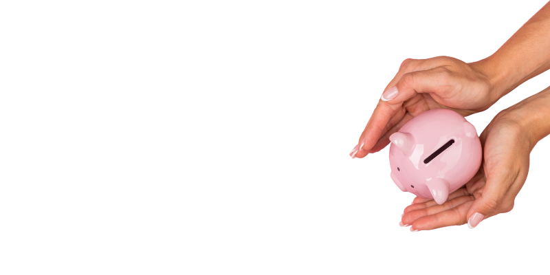 Piggy bank held in a woman's hands
